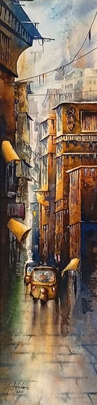 Aisha Khan, 09 x 30 Inch, Watercolor on Paper, Cityscape Painting, AC-AHK-013